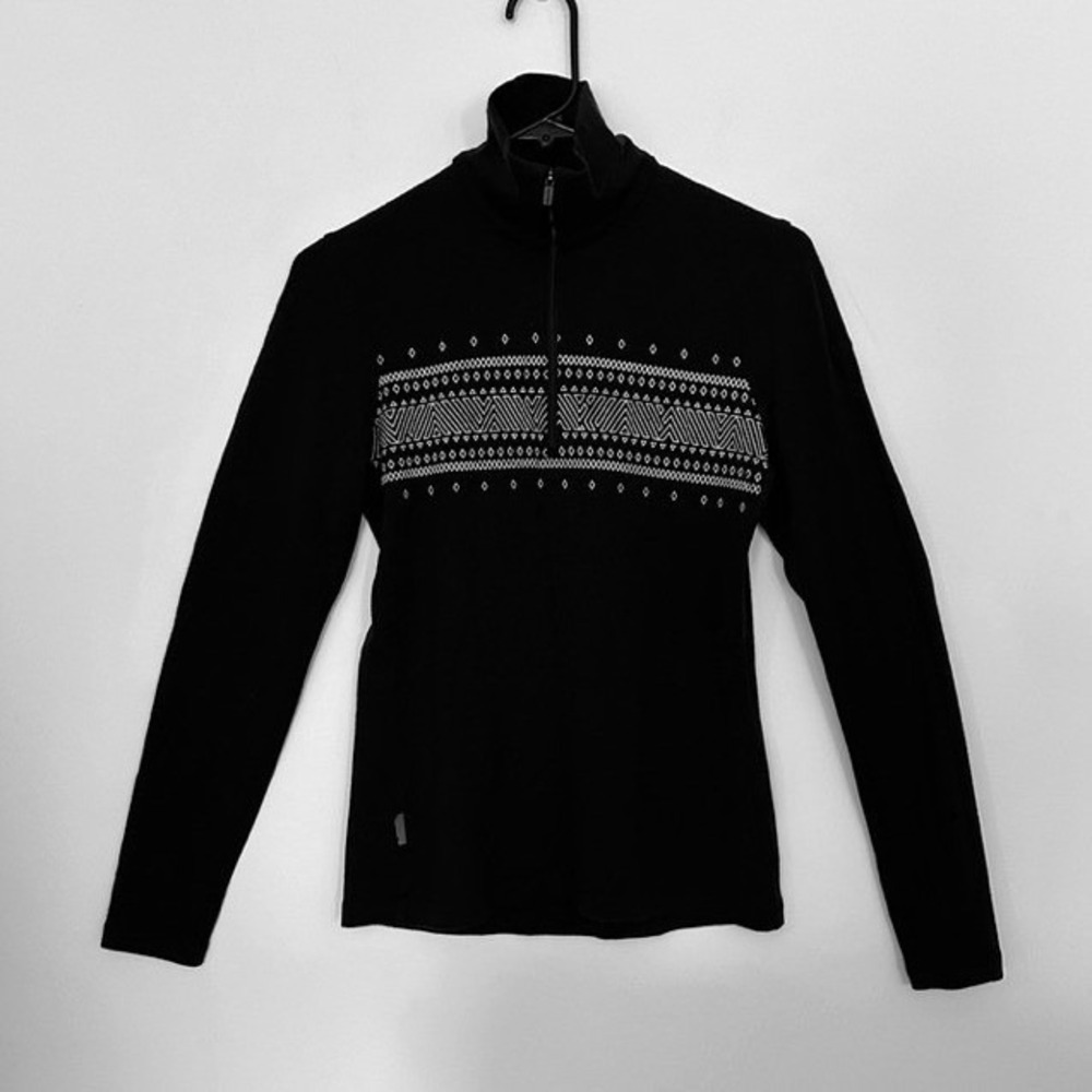 Icebreaker Bodyfit 260 Merino Wool Half Zip Pullover Black Small Geometric Print